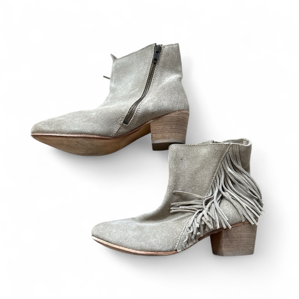Seychelles Light Gray Fringe Ankle Booties